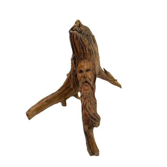 Hand Carved Wood Old Man Face w Feather Spirit Tree Sculpture Figure 12”x10” VTG - Picture 1 of 16